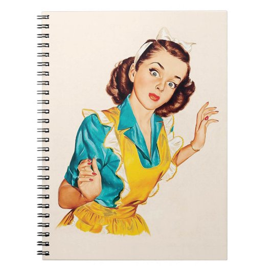 1950年代の焼き菓子作りの日のレトロな女性 エプロン姿 ノートブック