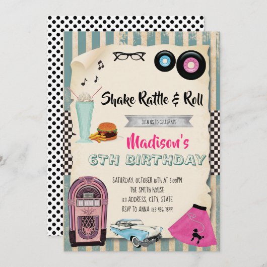 1950年代の誕生日パーティーの招待状 招待状 (正面/裏面)