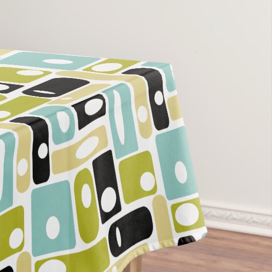 1950年代の黄色のアクアグリーン長方形ミッドセンチュリー テーブルクロス (インサイチュ)