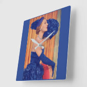 1950年代は青で美しい スクエア壁時計 (傾斜)