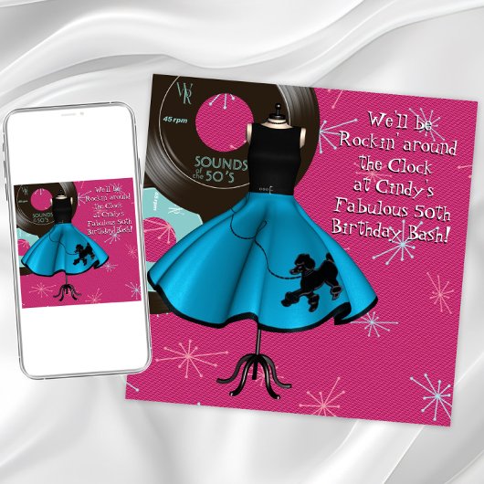 1950年代をテーマにした誕生日パーティー 招待状