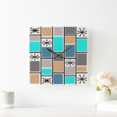 1950年代アトミック時代の長方形スターバスト スクエア壁時計 (ホーム)