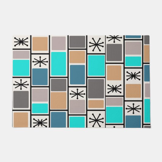 1950年代アトミック時代の長方形スターバスト ドアマット (正面)