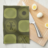 1950年代アートモダンソフトキューブオリーブ緑 キッチンタオル (四つ折り)