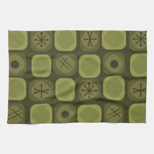 1950年代アートモダンソフトキューブオリーブ緑 キッチンタオル (横)