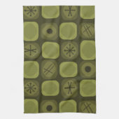 1950年代アートモダンソフトキューブオリーブ緑 キッチンタオル (縦)