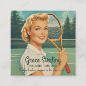 1950年代イラストレーションテニス女性 スクエア名刺 (正面)