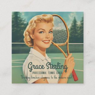 1950年代イラストレーションテニス女性 スクエア名刺