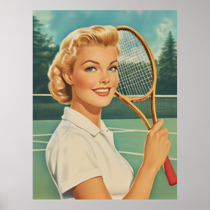 1950年代イラストレーションテニス女性 ポスター
