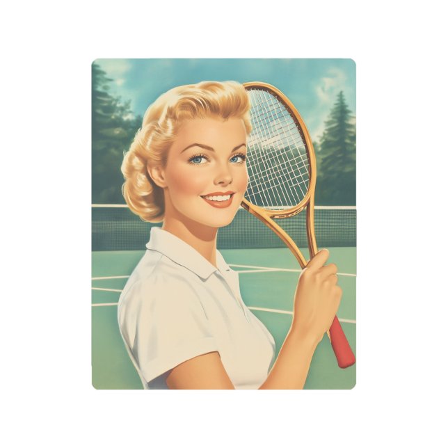 1950年代イラストレーションテニス女性 メタルプリント (正面)