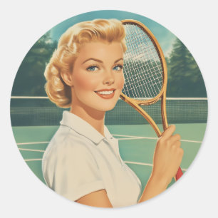 1950年代イラストレーションテニス女性 ラウンドシール