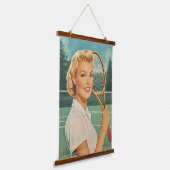 1950年代イラストレーションテニス女性 吊り下げ型タペストリー (傾斜あり)