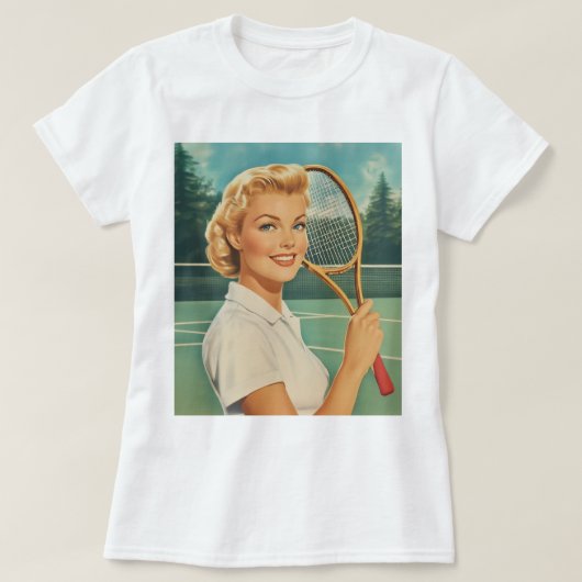 1950年代イラストレーションテニス女性 Tシャツ (デザイン正面)