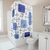 1950年代エームズエラアートクロスヘアカラー白い青 シャワーカーテン (インサイチュ)
