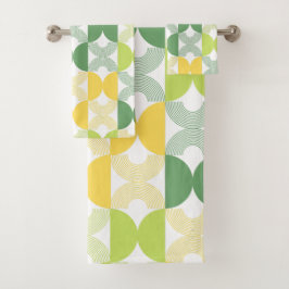 1950年代カラフルのレトロなラインアート緑の黄色 バスタオルセット