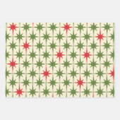 1950年代クリスマスパターンレトロレッドグリーンクリーム ラッピングペーパーシート (正面3)