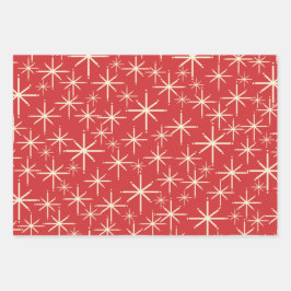 1950年代クリスマスパターンレトロレッドグリーンクリーム ラッピングペーパーシート