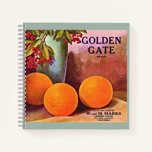 1950年代ゴールデンゲートブランドオレンジ色のクレートラベル ノートブック (正面)