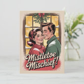 1950年代スタイルのミステルトゥーのイタズラ レトロクリスマス ヴィンテージ シーズンカード (スタンド正面)