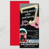 1950年代スタイルの誕生日パーティーチケット 招待状 (正面/裏面)
