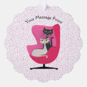 1950年代スタイル猫ヴィンテージピンクチェア水玉模様x 2 オーナメントカード (正面)