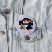 1950年代ダイナーラベンダーブラック&ホワイトレトロ市松模様に 缶バッジ (インサイチュ)