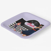 1950年代ダイナーラベンダーブラック&ホワイト市松模様に ペーパープレート (傾斜あり)