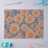 1950年代ダスティブルーオレンジレトロミッドセンチュリーフローラ 薄葉紙 (クラフト)