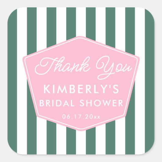 1950年代バケーションピンクとグリーンのブライダルシャワーのお願い スクエアシール (正面)