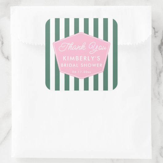 1950年代バケーションピンクとグリーンのブライダルシャワーのお願い スクエアシール (バッグ)