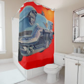 1950年代ブルーキャデラックグリル シャワーカーテン (インサイチュ)