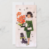 1950年代ポインセチアとプードルレディのクリスマスカスタムクリスマス シーズンカード (正面)