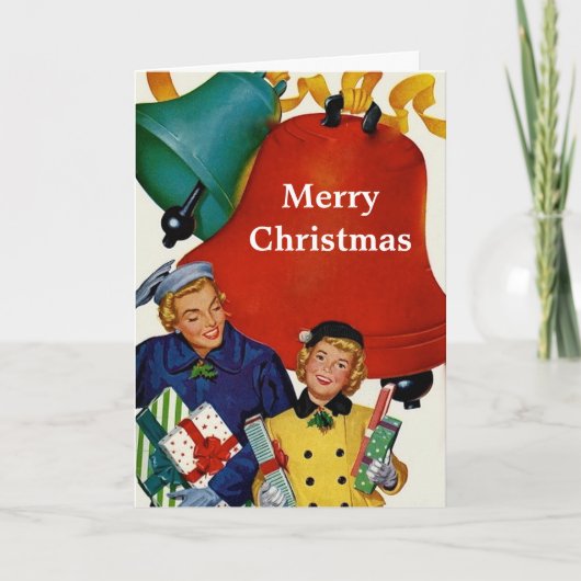 1950年代ママと娘のクリスマスショッピング シーズンカード (正面)