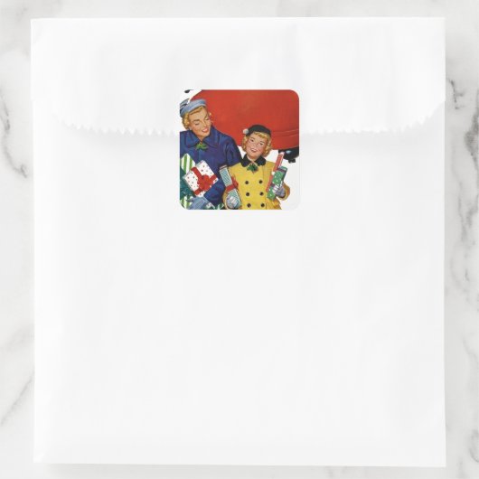 1950年代ママと娘のクリスマスショッピング スクエアシール (バッグ)