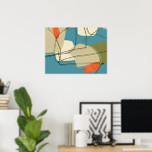 1950年代ミッドセンチュリーモダン抽象芸術ブルーとベージュ ポスター (ホームオフィス)