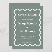 1950年代レトロなウェーブエッジのサググリーン結婚式 セーブザデート (正面/裏面)