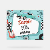 1950年代レトロな赤と青の誕生日パーティー アクリルサイン (正面)