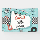 1950年代レトロな赤と青の誕生日パーティー 横断幕 (横)