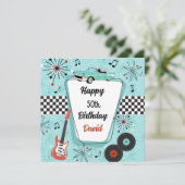 1950年代レトロな青と赤の誕生日カード カード (スタンド正面)