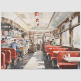 1950年代レトロアメリカンダイナー 水彩画 薄葉紙