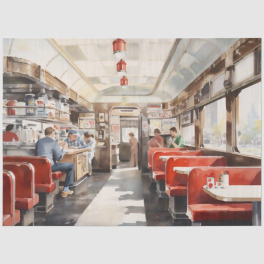 1950年代レトロアメリカンダイナー 水彩画 薄葉紙 (正面)