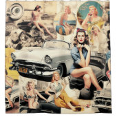 1950年代レトロガールズコラージュ シャワーカーテン (正面)