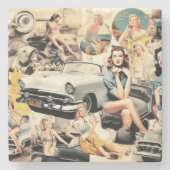 1950年代レトロガールズコラージュ ストーンコースター (正面)