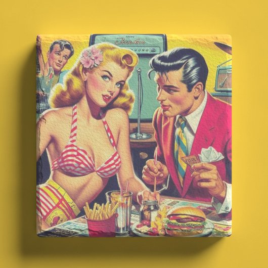 1950年代レトロスタイルのカップル ストーンコースター