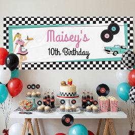 1950年代レトロダイナーのテーマの誕生日パーティー 横断幕