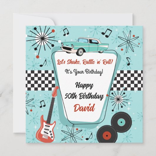 1950年代レトロダイナーの誕生日 カード (正面)