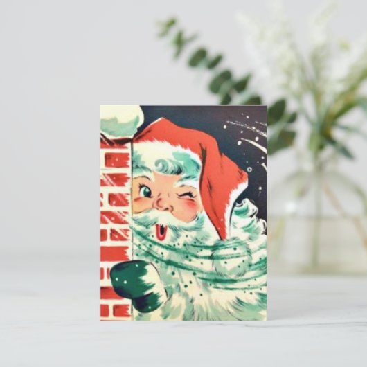 1950年代レトロヴィンテージクリスマスサンタウィンキング シーズンカード (スタンド正面)