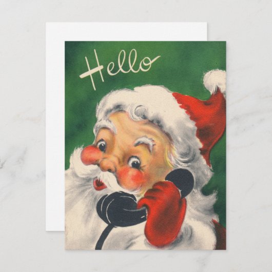 1950年代レトロヴィンテージクリスマスサンタオンフォン シーズンカード (正面/裏面)