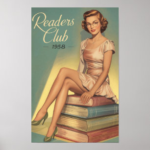 1950年代レトロ図書館司書ピンナップ - ヴィンテージ本好き ポスター