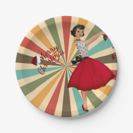 1950年代レトロ背景のクリスマス女性 ペーパープレート